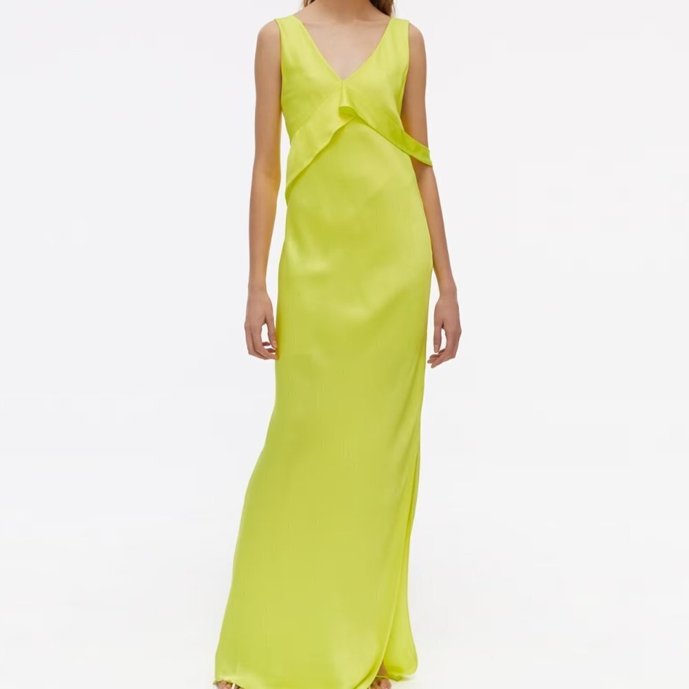 The Helmut Lang Long Double Satin Sash Dress - Neon Yellow size 6